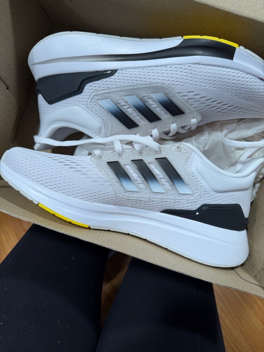 adidas White Men's Athletic Running Shoes with Black & Yellow Accents